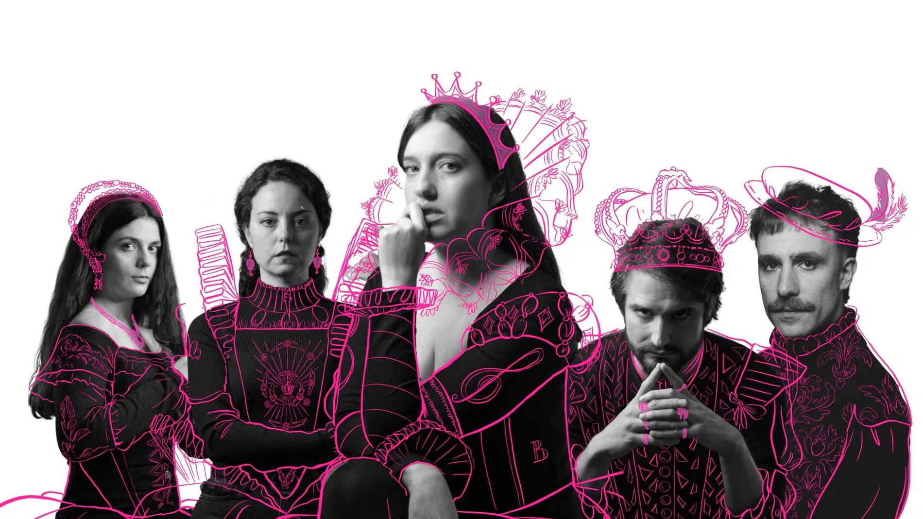 Imagen del elenco de 'Free Britney, una historia en verso del S.XXI': Saioa Lara, Paula Casales, Cristina Subirats, Iñigo Arricibita y Ángel Villalón