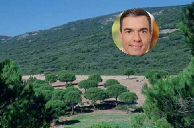 Fotomontaje de la finca Quintos de Mora y una foto del presidente del Gobierno, Pedro Sánchez.
