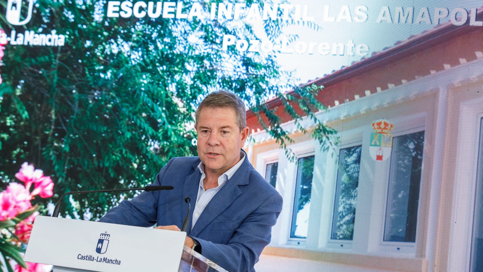 El presidente de Castilla-La Mancha, Emiliano García-Page, inaugura, en Pozo Lorente (Albacete), la Escuela Infantil ‘Las Amapolas’.