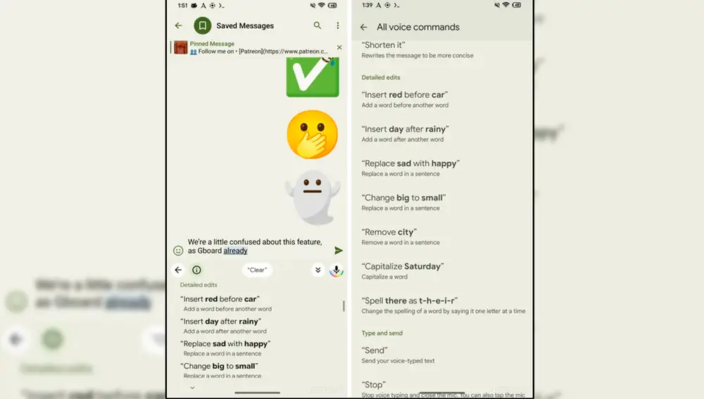 Ejemplos de cómo funciona la nueva función de Gboard