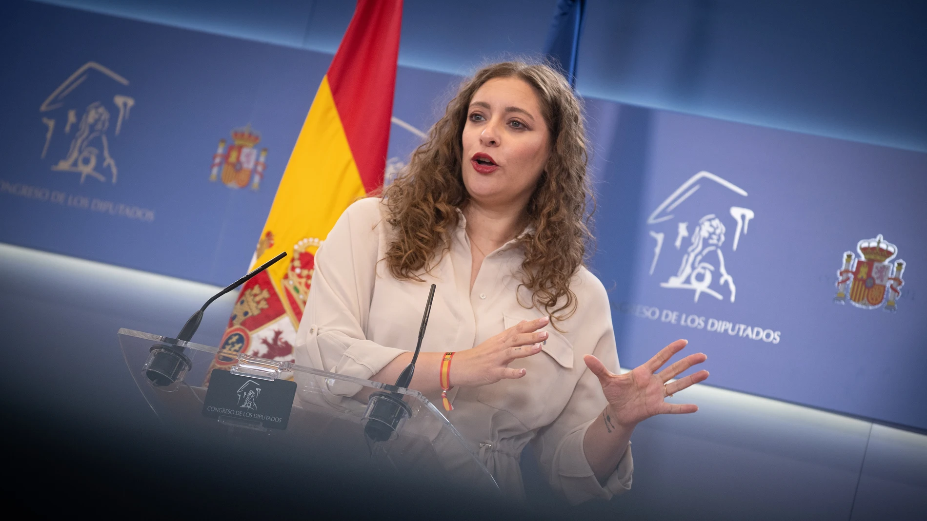 La portavoz del PP en el Congreso, Ester Muñoz, durante una rueda de prensa en el Congreso de los Diputados, a 15 de julio de 2025, en Madrid (España).15 JULIO 2025;RUEDAS;CONGRESOFernando Sánchez / Europa Press15/07/2025