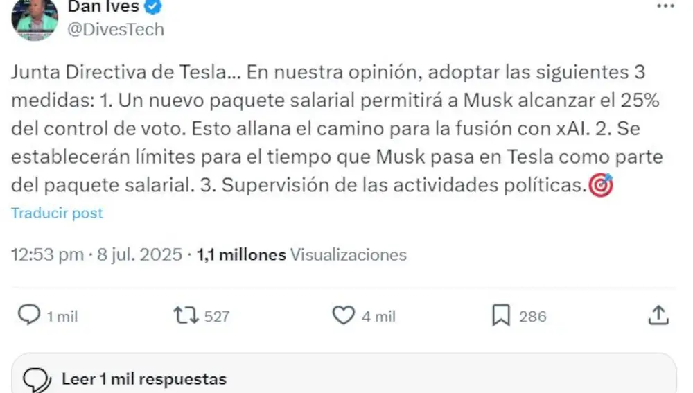 La publicación que originó la respuesta de Elon Musk