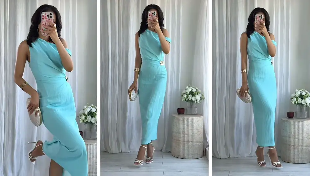 El look de Marie con el vestido turquesa de Zara.