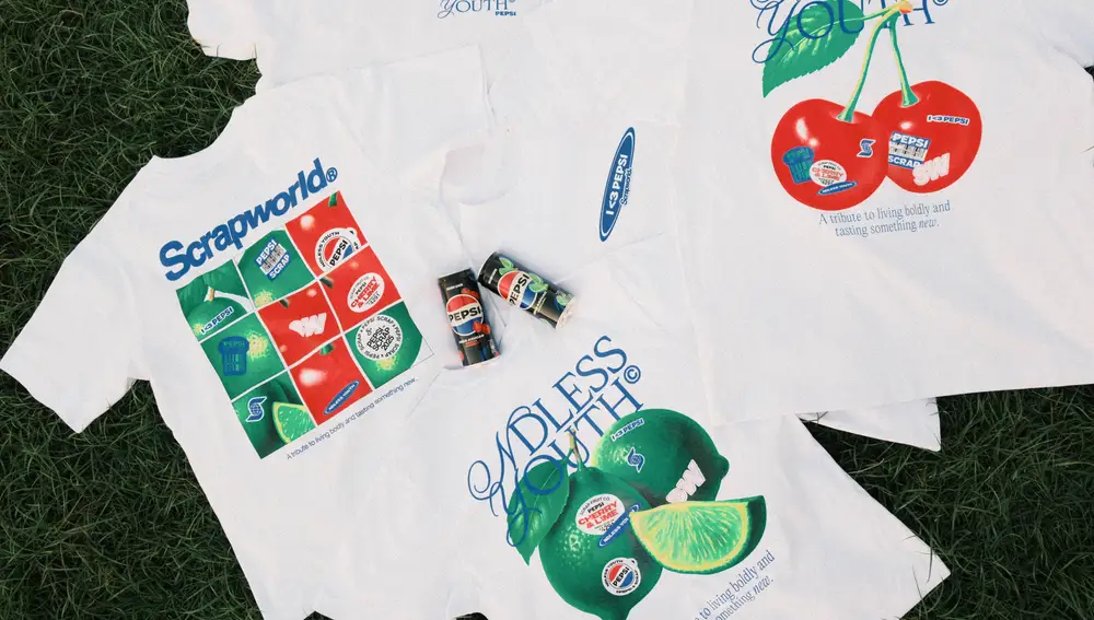 Camisetas de la colección Ndless Youth, con diseños inspirados en los sabores Pepsi Zero Lima y Cherry.
