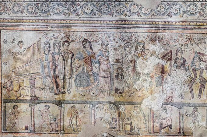 Un mosaico en Villa Romana de Noheda.