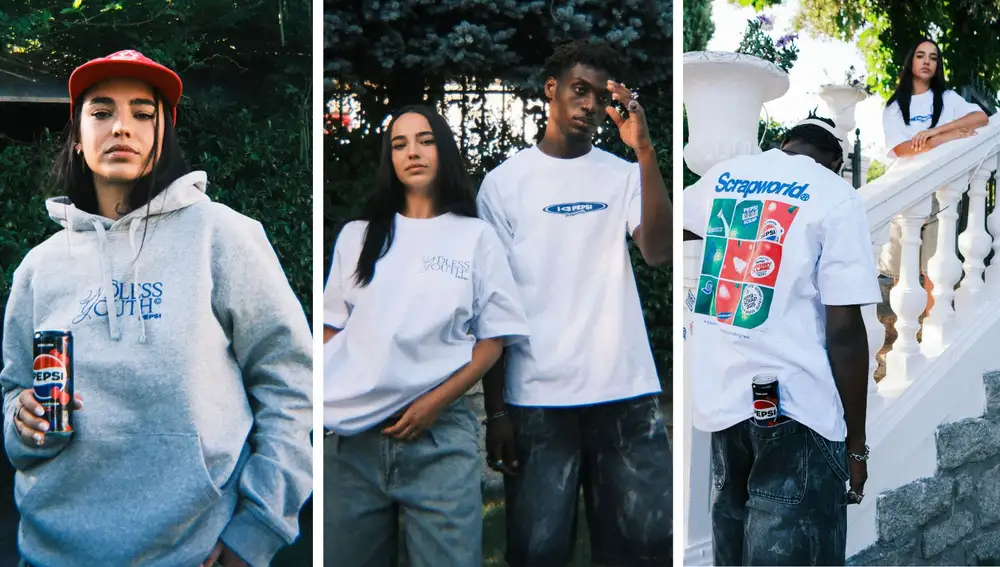 Looks de la colección Ndless Youth, la colaboración entre Pepsi y ScrapWorld.
