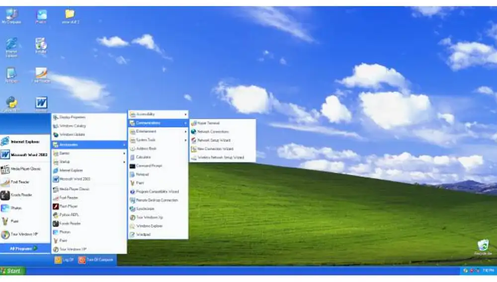 Menú de Inicio de Windows XP.