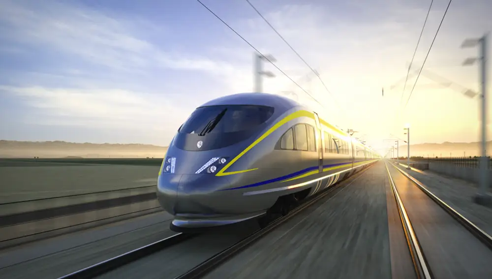 Render de uno de los trenes de la futura línea de alta velocidad de California