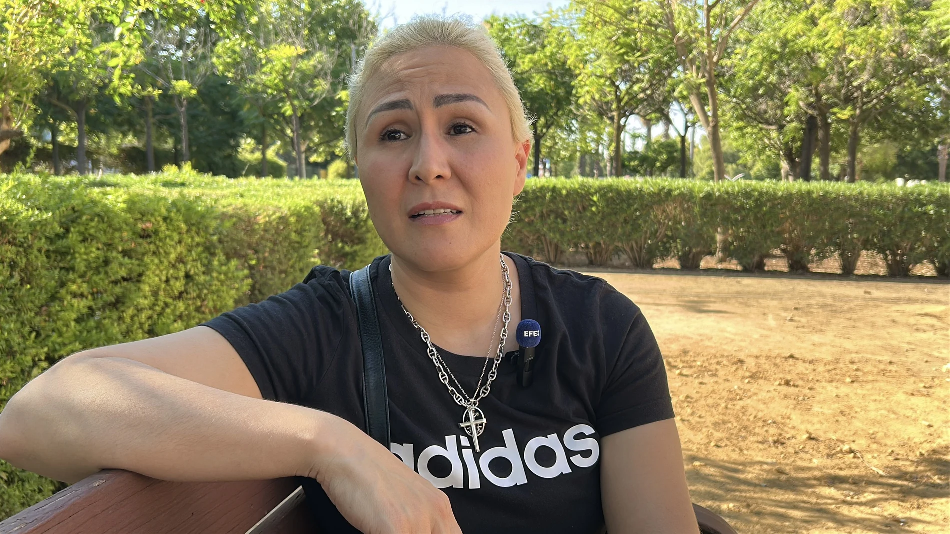 Cris, la expareja y víctima del maltratador sevillano que se cambió de género en el Registro Civil, que pasó de llamarse Cándido a Candy, durante una entrevista con EFE en la que explica que el ingreso en prisión de esta persona desde el pasado fin de semana, tras una sentencia en firme, le ha permitido respirar tras una situación en la que ha pasado "mucho miedo” y un proceso judicial y de denuncias que, para ella, “fue una cuestión de supervivencia”, este martes en Camas (Sevilla).