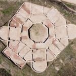 Vista aérea de una de las edificaciones de la Villa Romana de Valdetorres (Madrid)