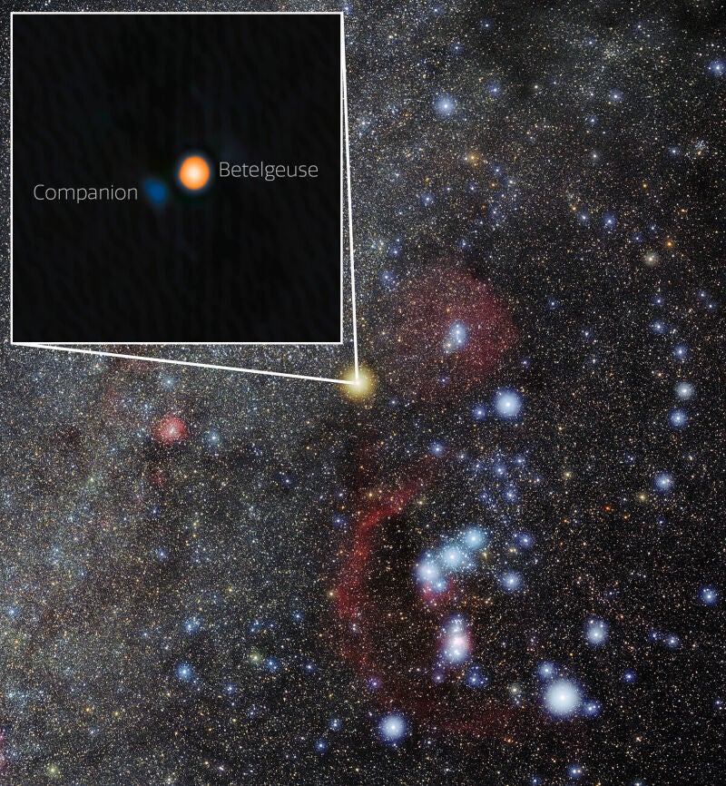 Usando el instrumento Alopeke, financiado por la NASA y la NSF y montado en el telescopio Gemini North (parte del Observatorio Gemini Internacional, operado por NSF NOIRLab), los astrónomos han descubierto una estrella compañera en una órbita extraordinariamente estrecha alrededor de Betelgeuse. 