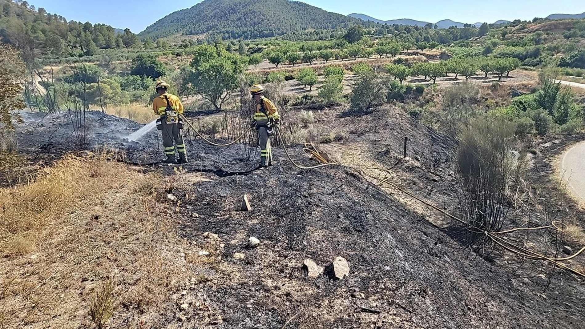 MURCIA.-Sucesos.- Bomberos apagan dos conatos de incendio forestal y agrícola en las inmediaciones del Rio Mula en Bullas