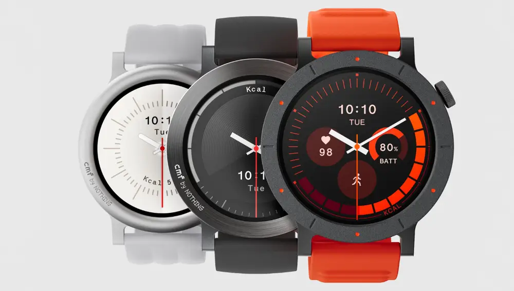 La pantalla del CMF Watch 3 Pro en sus tres acabados