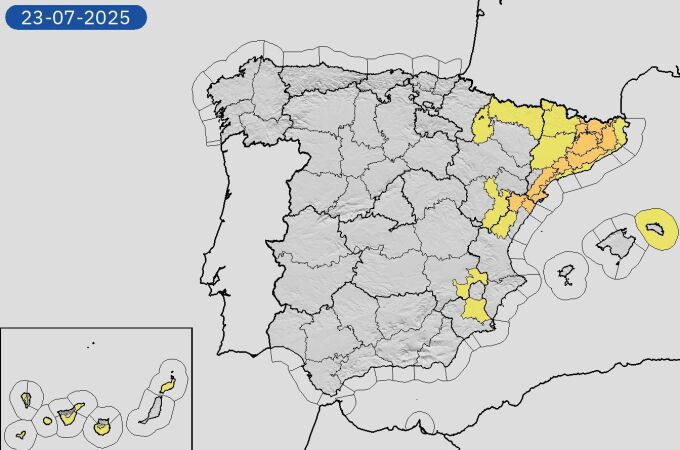 Previsión de la Aemet para este miércoles, 23 de julio.