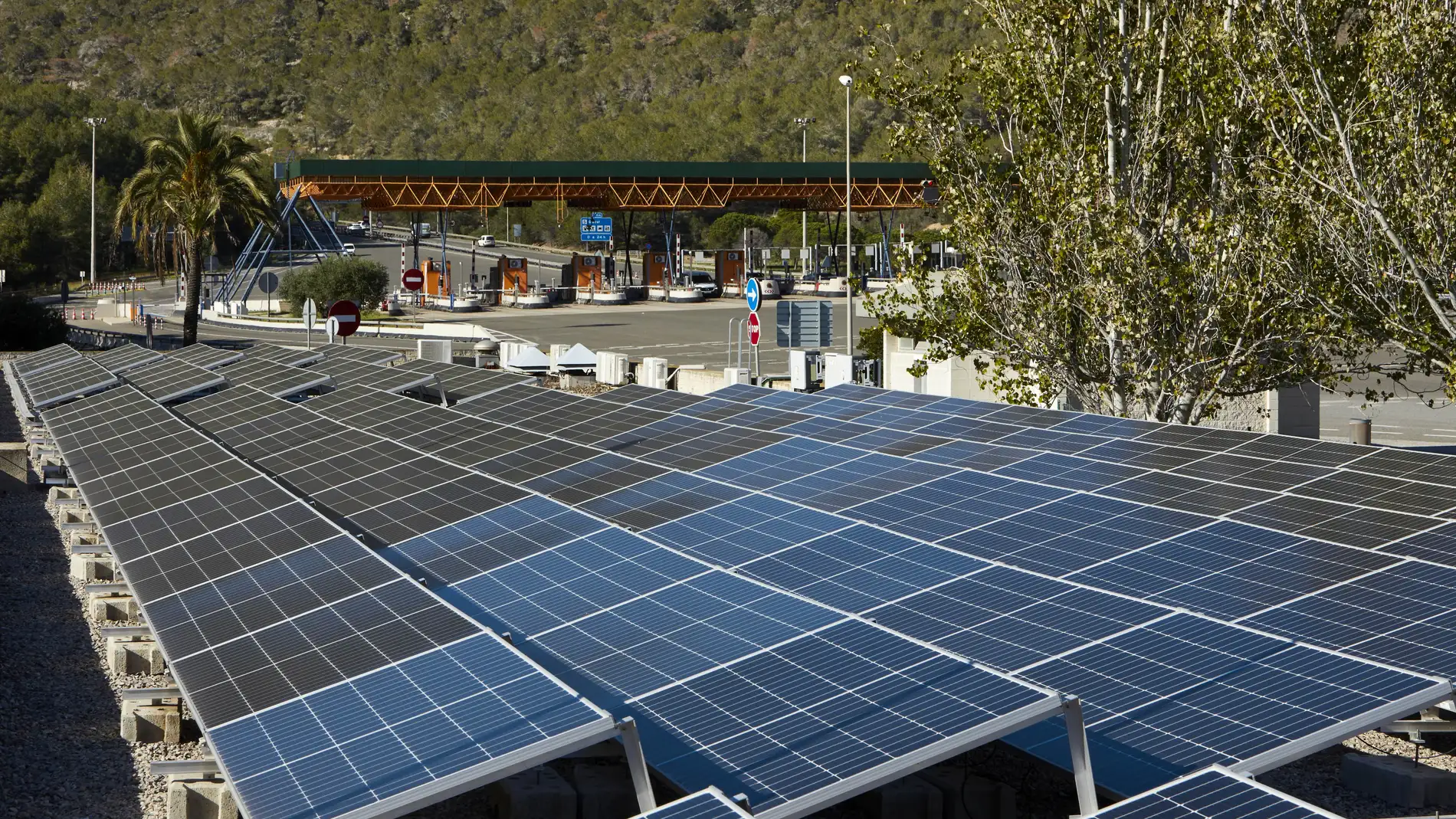 Paneles solares en la autopista C-32, en España
