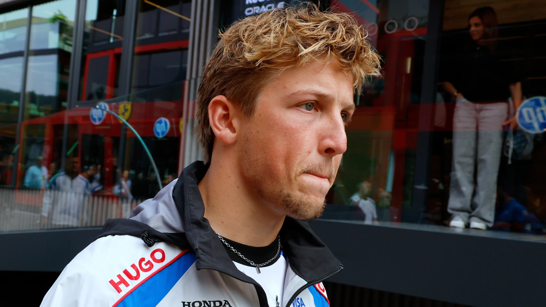 Team RB driver Liam Lawson of New Zealand arrives for the first practice session ahead of the Formula One Grand Prix at the Spa-Francorchamps racetrack in Spa, Belgium, Friday, July 25, 2025. (AP Photo/Geert Vanden Wijngaert)