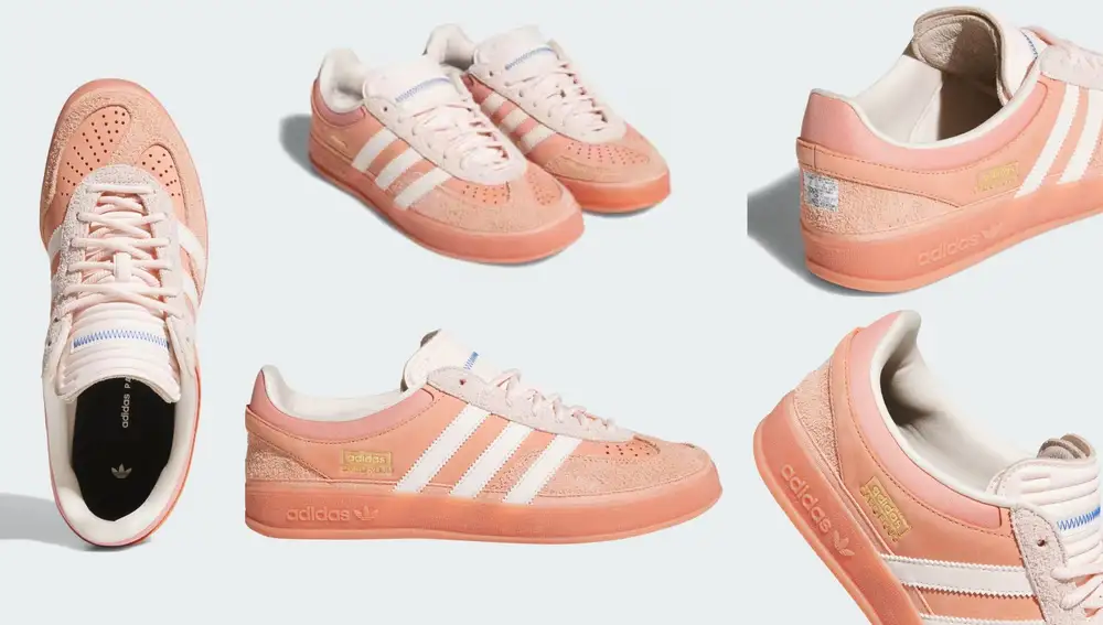 Detalle del diseño de las adidas Gazelle “Cabo Rojo”, con acabado en ante rosado, suela translúcida y doble lengüeta.