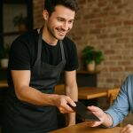 Un camarero entregándole la cuenta a un cliente