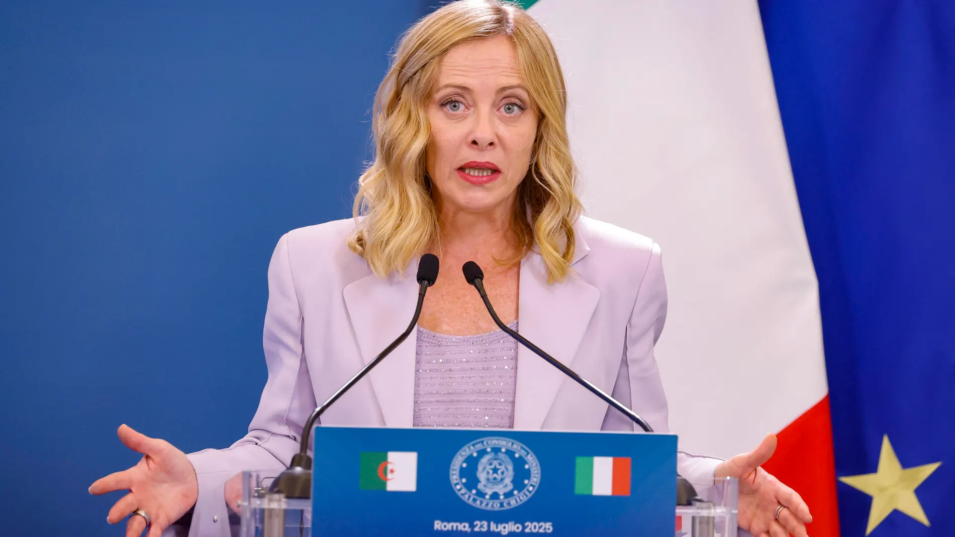 July 23, 2025, Rome, ITALY: Italian Prime Minister Giorgia Meloni during a press conference ant the end of an Italy Algeria Summit, Rome 23 July 2025. ANSA/FABIO FRUSTACI.Europa Press/Contacto/Fabio Frustaci23/07/2025 ONLY FOR USE IN SPAIN