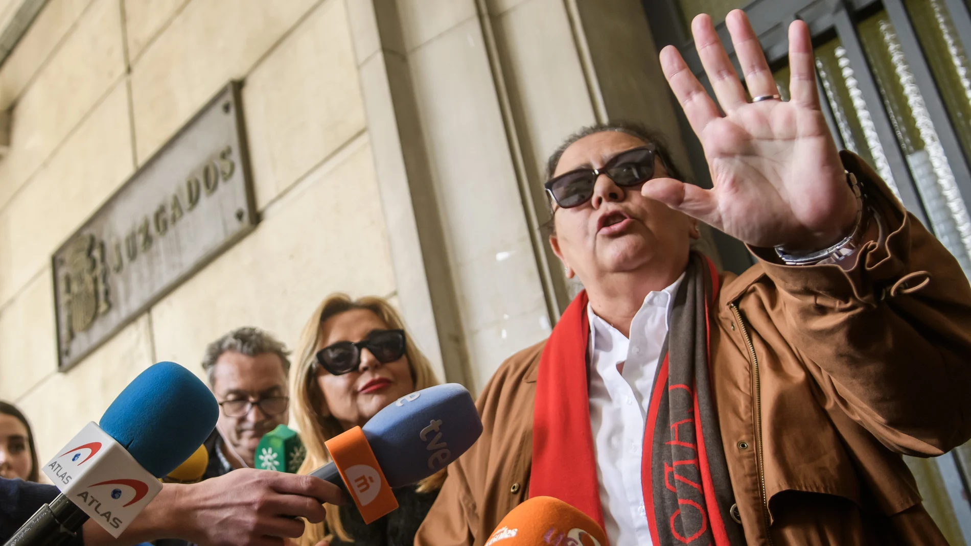 La cantante María del Monte a su salida de los juzgados de Sevilla, donde fue citada a declarar como perjudicada por el asalto a su vivienda en Gines.