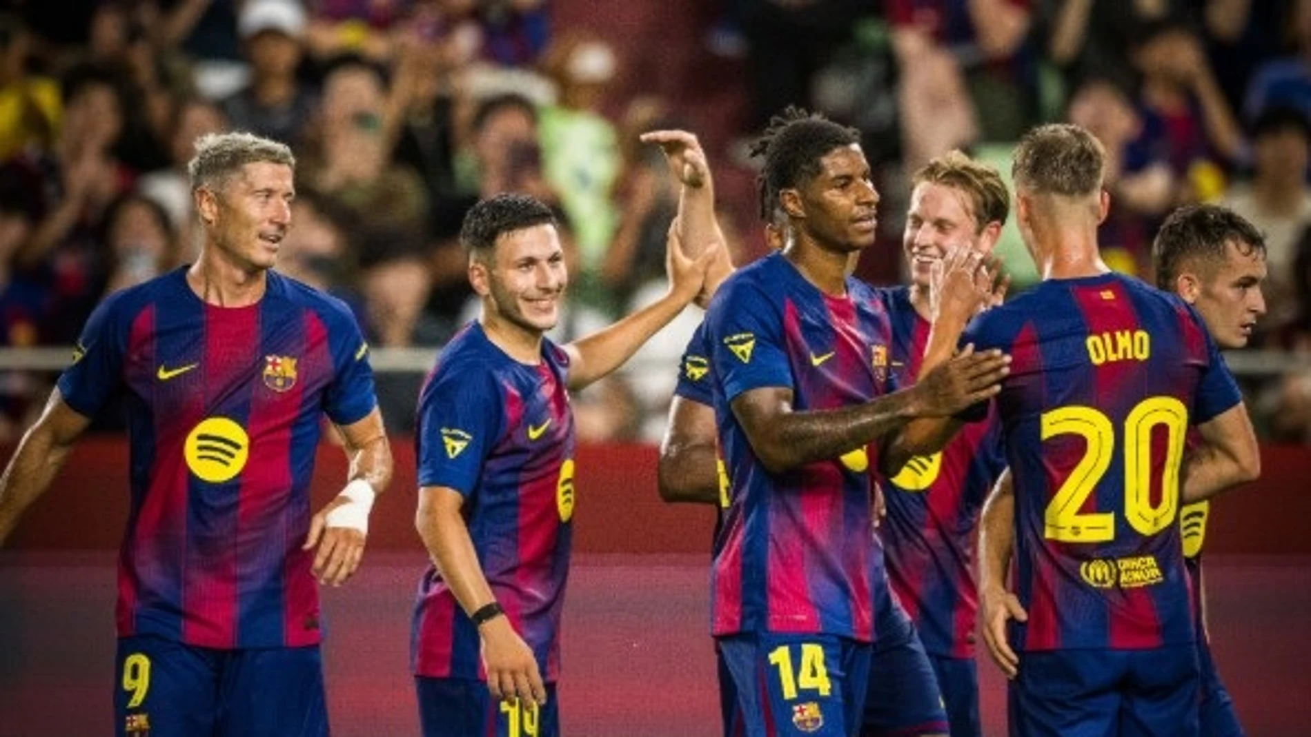 El FC Barcelona celebra uno de sus goles ante el Vissel KobeREMITIDA / HANDOUT por FCBFotografía remitida a medios de comunicación exclusivamente para ilustrar la noticia a la que hace referencia la imagen, y citando la procedencia de la imagen en la firma27/07/2025