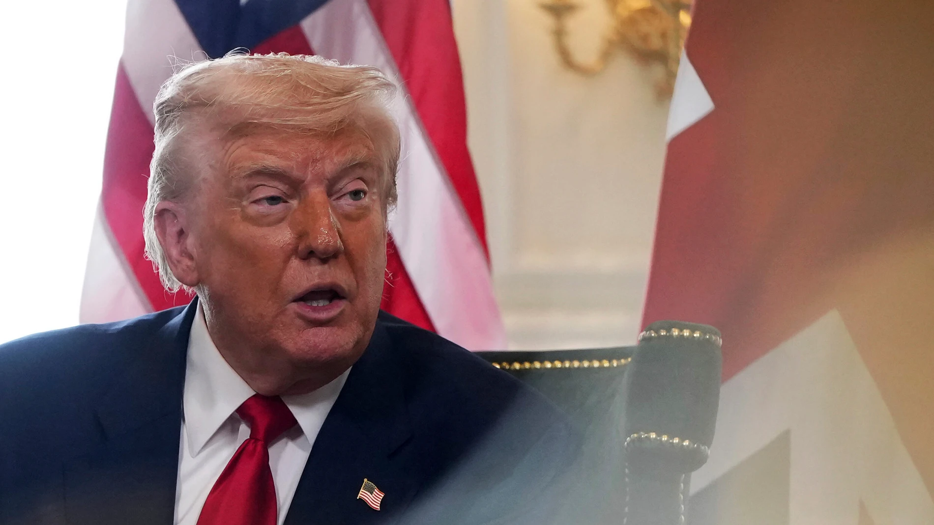 President Donald Trump meets with Britain's Prime Minister Keir Starmer at Trump Turnberry golf club on Monday, July 28, 2025 in Turnberry, Scotland. (Christopher Furlong/Pool Photo via AP)