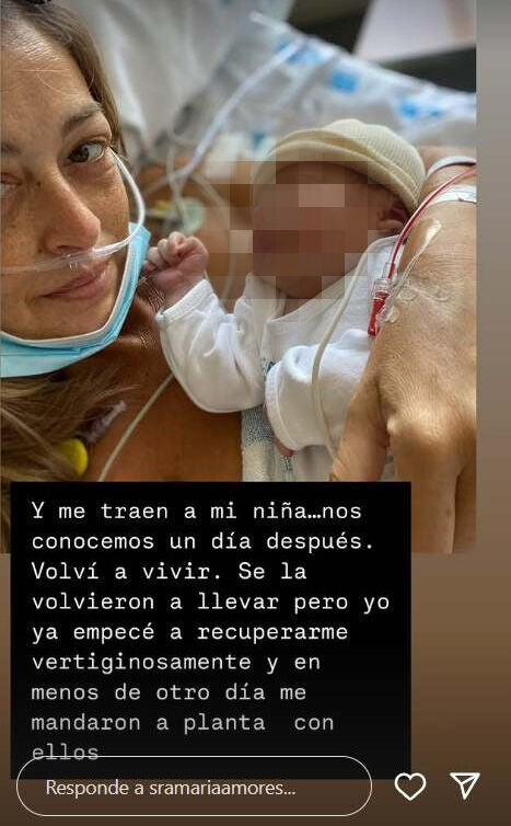 Story de María Amores narrando el parto de su hija Marieta
