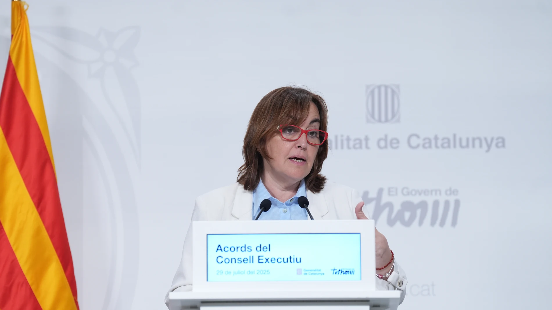 La consellera de Territorio, Vivienda y Transición Ecológica de la Generalitat y portavoz del Govern, Sílvia Paneque, en una rueda de prensa de este martes. DAVID ZORRAKINO-EUROPA PRESS 29/07/2025