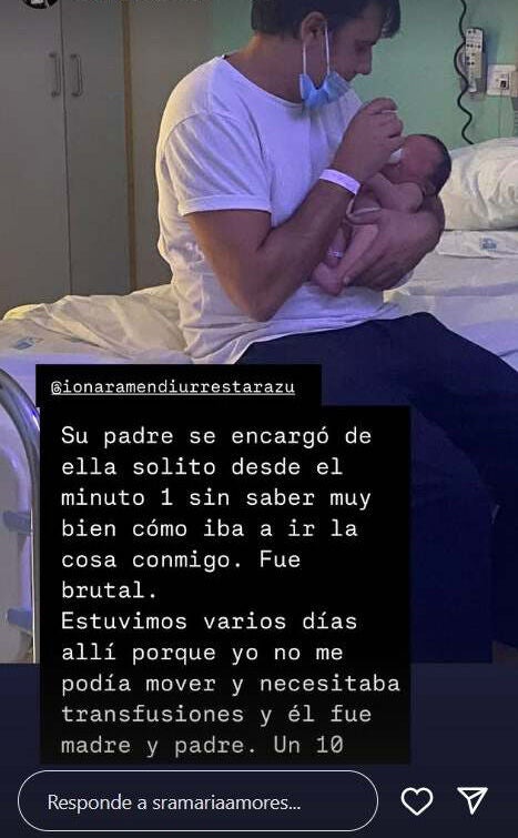 Story de María Amores narrando el parto de su hija Marieta