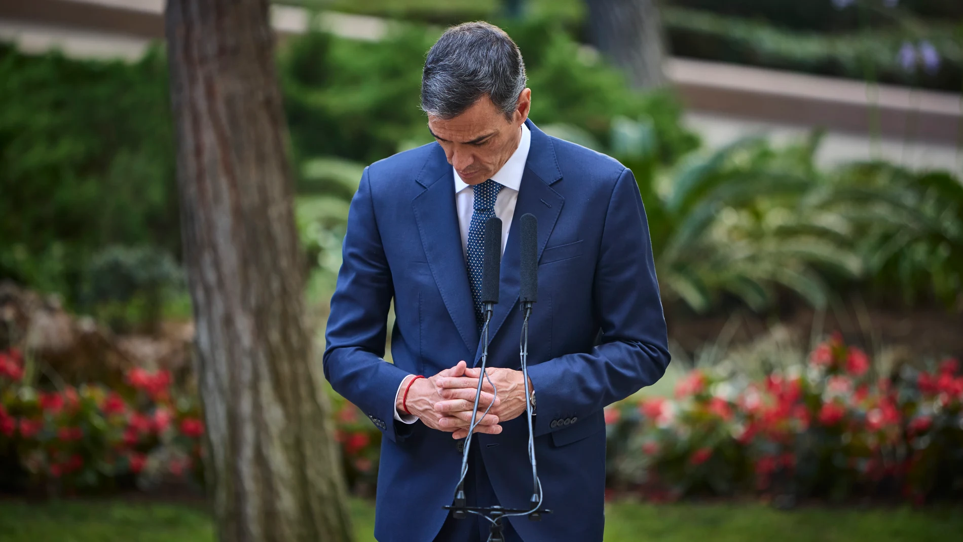 Comparecencia de Pedro Sanches posterior al despacho del presidente con S.M. el Rey Felipe VI, en el Palacio de Marivent, en Palma de Mallorca. © Alberto R. Roldán / Diario La Razón. 29 07 2025