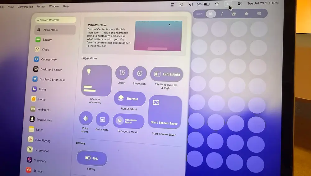 Centro de Control en macOS 26 Tahoe