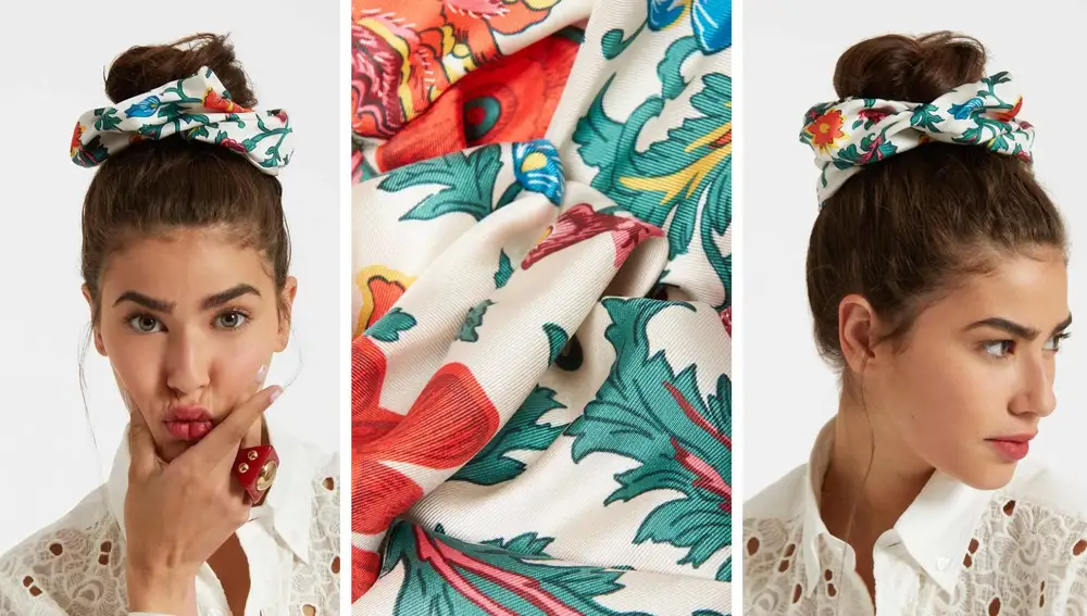 Giga scrunchie de seda estampada (80€)