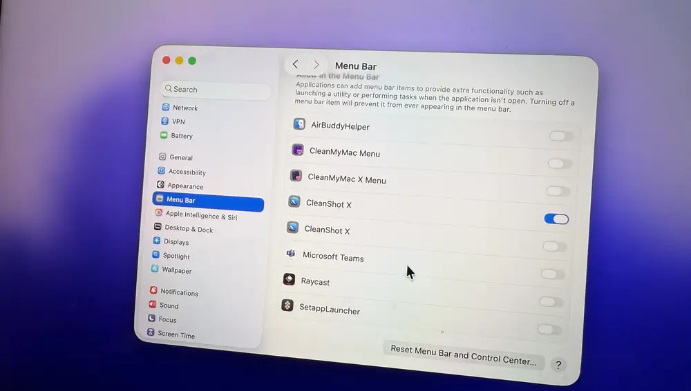 Ajustes de la barra de menú en macOS 26 Tahoe