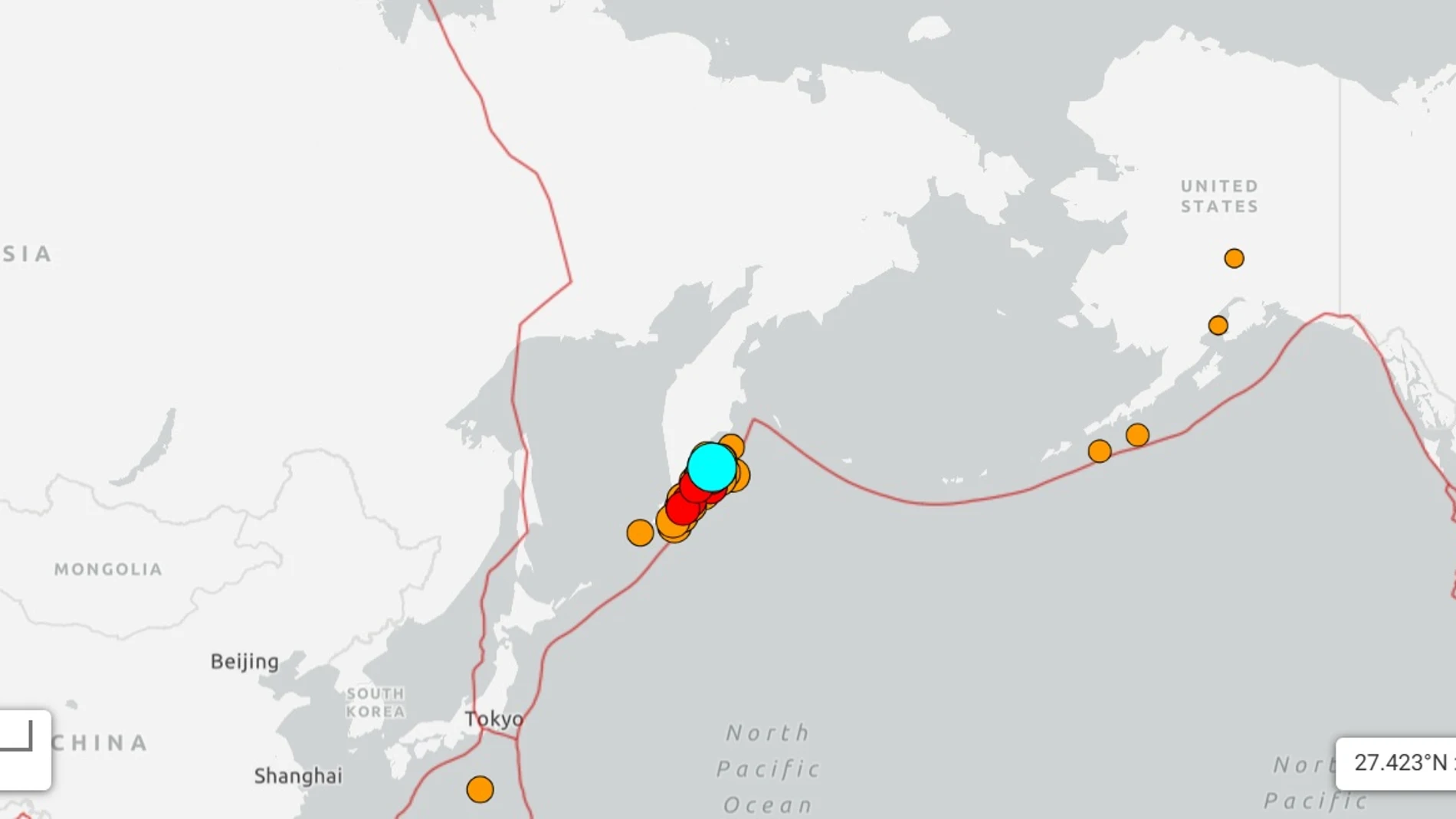 Un terremoto de magnitud 8,7 provoca alertas de tsunami en el este de Rusia, Japón, Alaska y Hawái REMITIDA / HANDOUT por USGS Fotografía remitida a medios de comunicación exclusivamente para ilustrar la noticia a la que hace referencia la imagen, y citando la procedencia de la imagen en la firma 30/07/2025