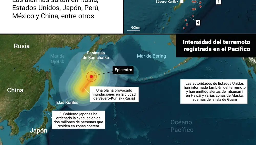 Un terremoto de magnitud 8,8 frente a Rusia provoca alertas de tsunami en gran parte del Pacífico
