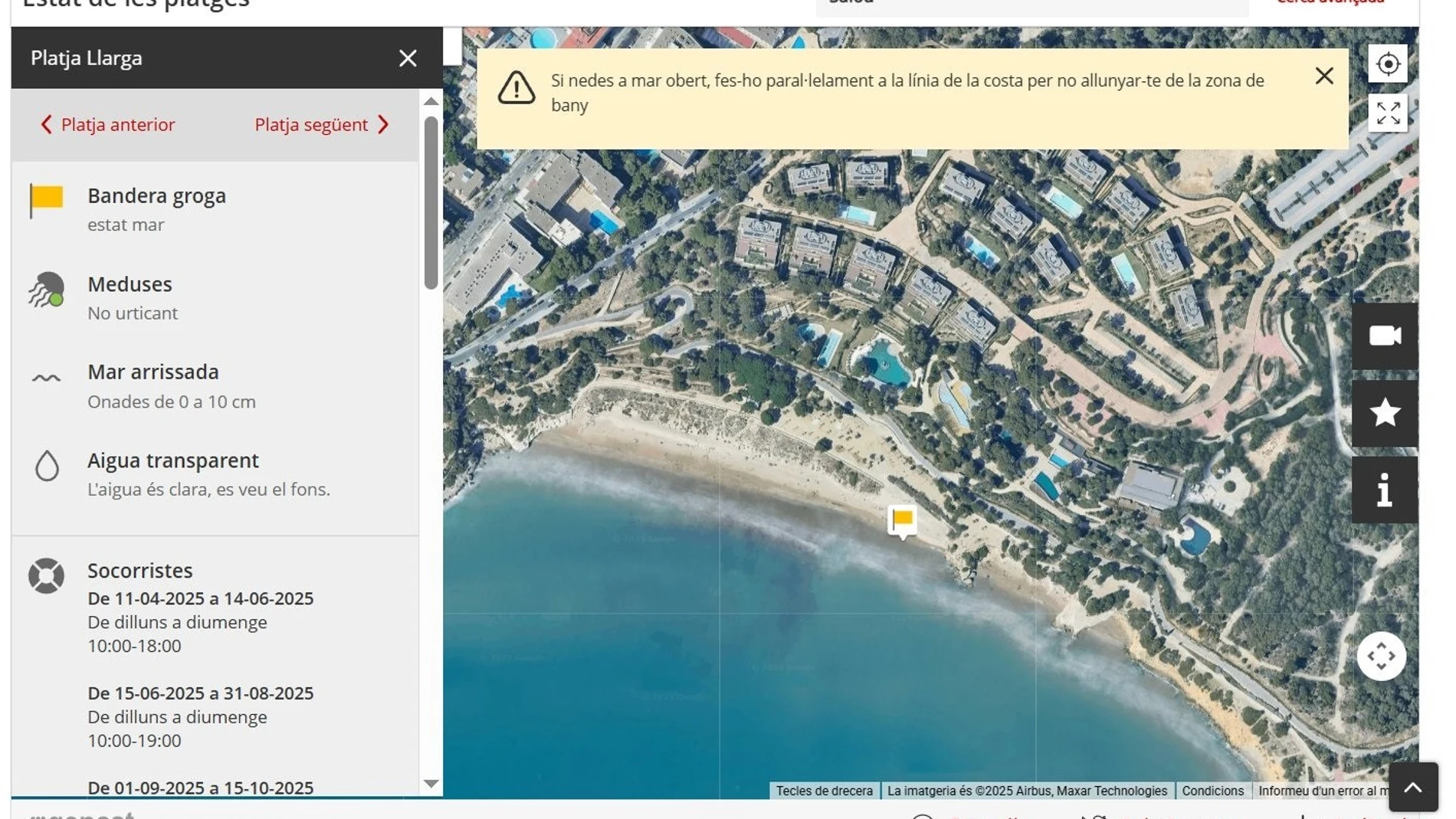 Lugar donde han fallecido ambos hermanos en la playa Llarga de Salou (Tarragona) REMITIDA / HANDOUT por PROTECCIÓ CIVIL Fotografía remitida a medios de comunicación exclusivamente para ilustrar la noticia a la que hace referencia la imagen, y citando la procedencia de la imagen en la firma 30/07/2025