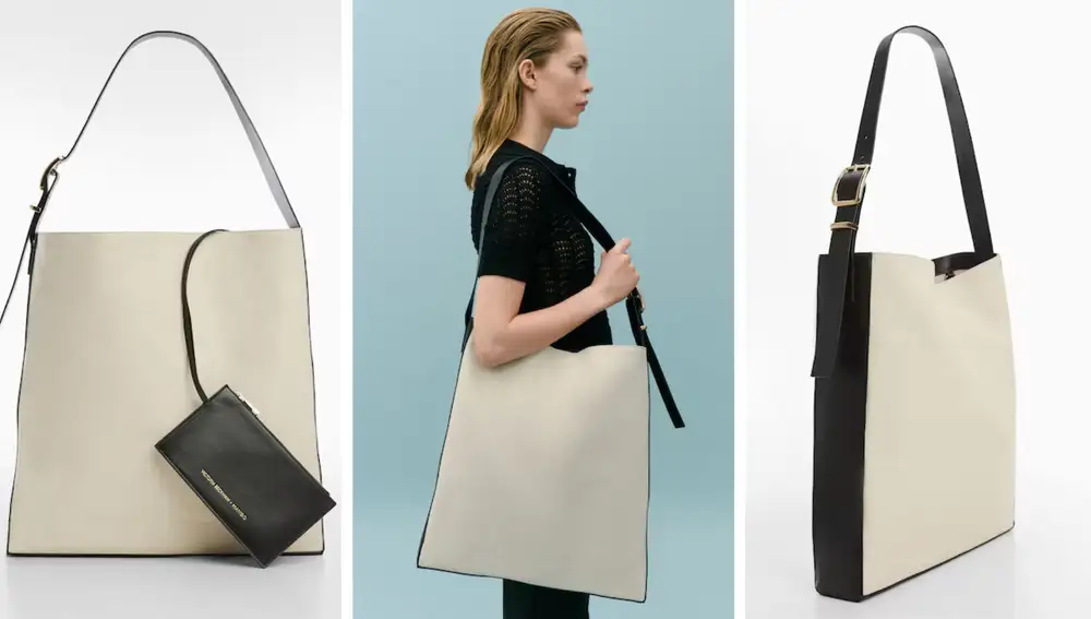 Bolso maxi canvas y piel — 69,99 € (antes 200 €)