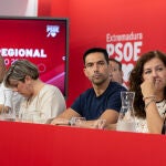 En el centro, el secretario general del PSOE de Badajoz, Manuel Borrego Rodríguez.