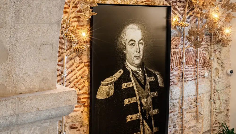 Una imagen de João Frederico Ludovice preside la recepción del hotel