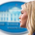 White House Press Secretary Karoline Leavitt speaks to reporters from briefing room