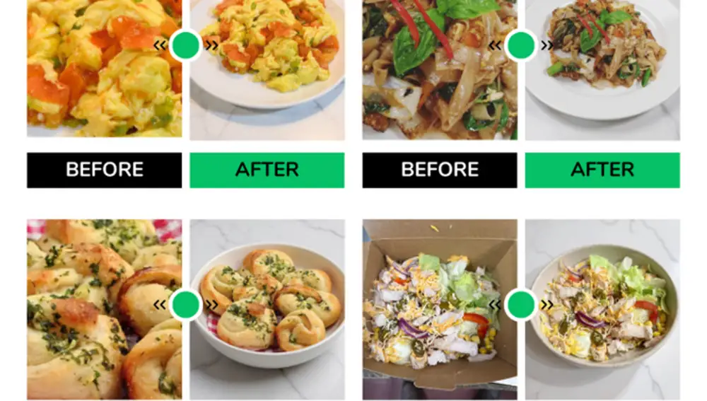 El antes y después de varios platos modificados por IA