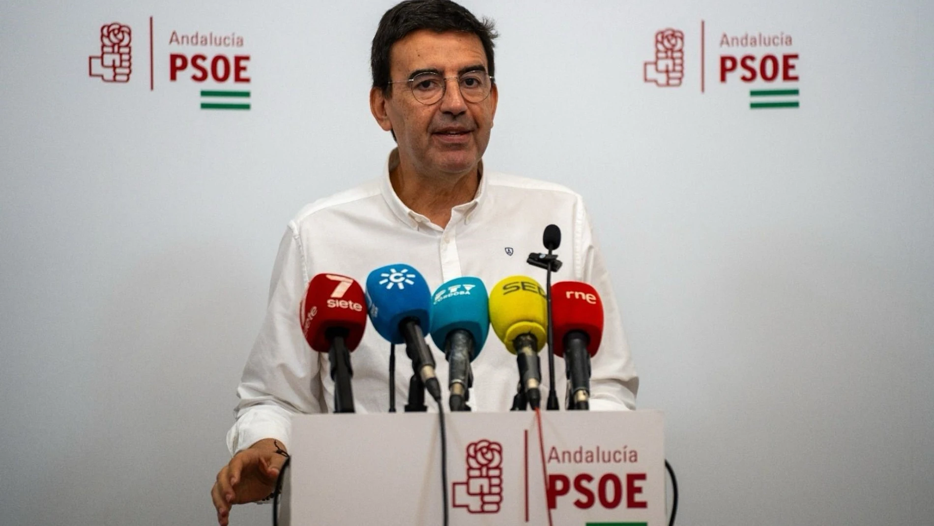 El portavoz de Presidencia del PSOE-A en el Parlamento andaluz, Mario Jiménez, en rueda de prensa en Córdoba. Eva Ercolanese/PSOE / Europa Press 01/08/2025