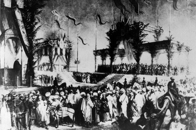 Fotografía fechada en noviembre de 1869 de la inauguración del Canal de Suez en Egipto.