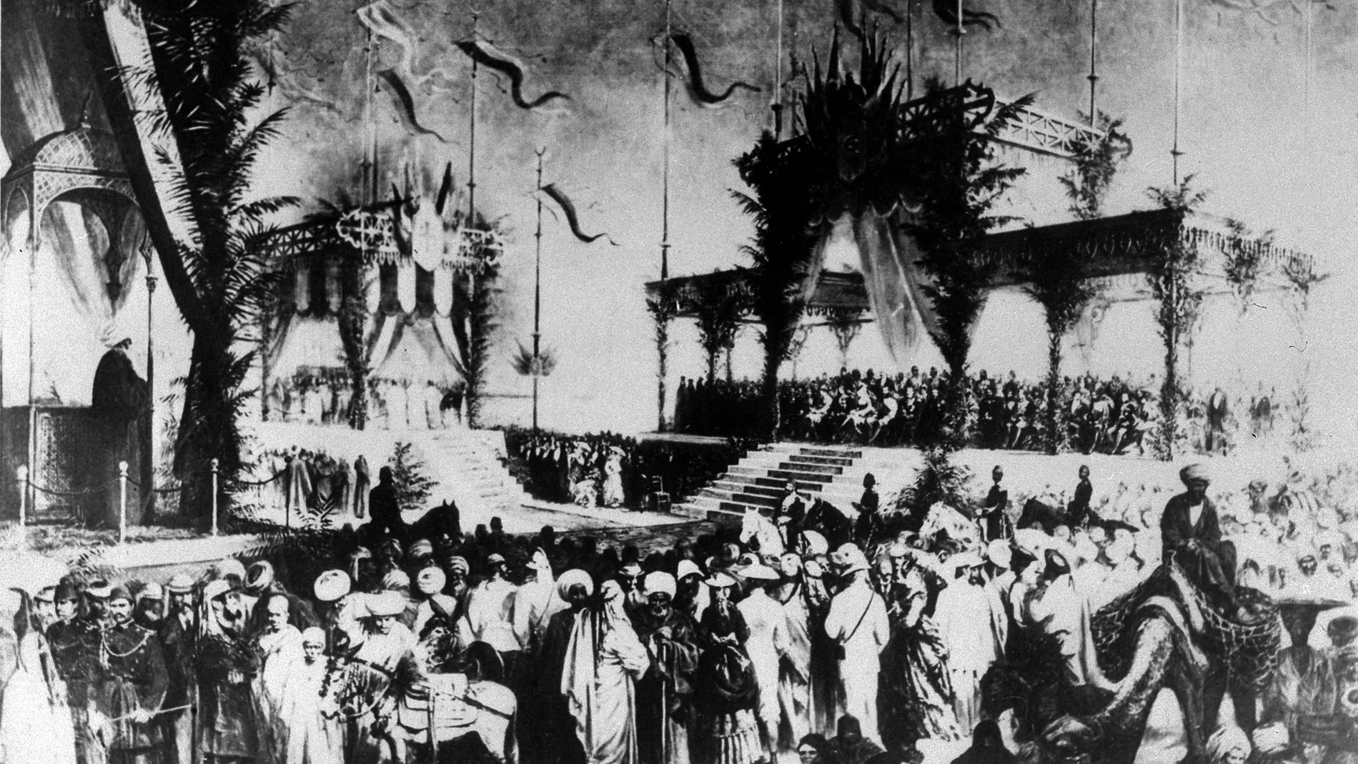 Fotografía fechada en noviembre de 1869 de la inauguración del Canal de Suez en Egipto.