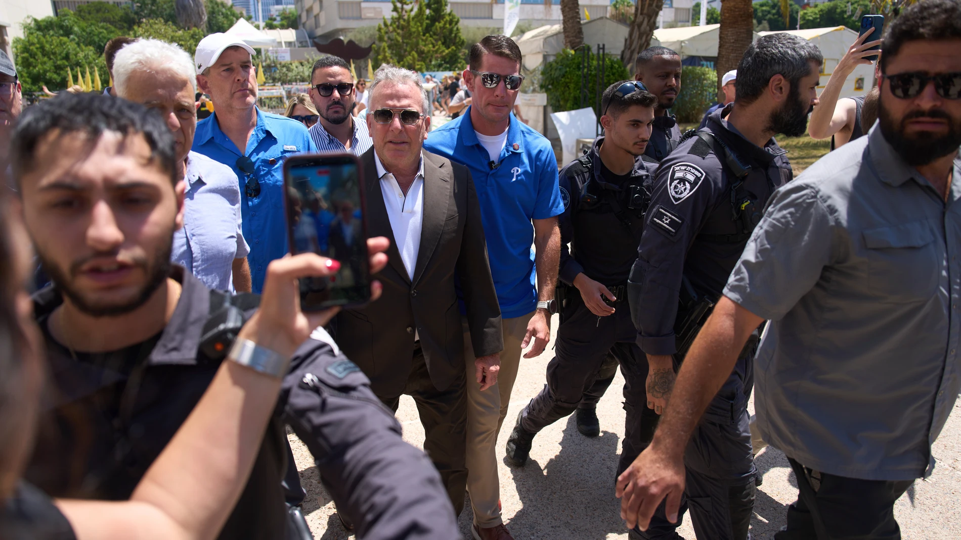 White House special envoy Steve Witkoff arrives to meet families of hostages held captive in the Gaza Strip, at the plaza known as the hostages square in Tel Aviv, Israel, Saturday, Aug. 2, 2025. ( AP Photo/Ariel Schalit)