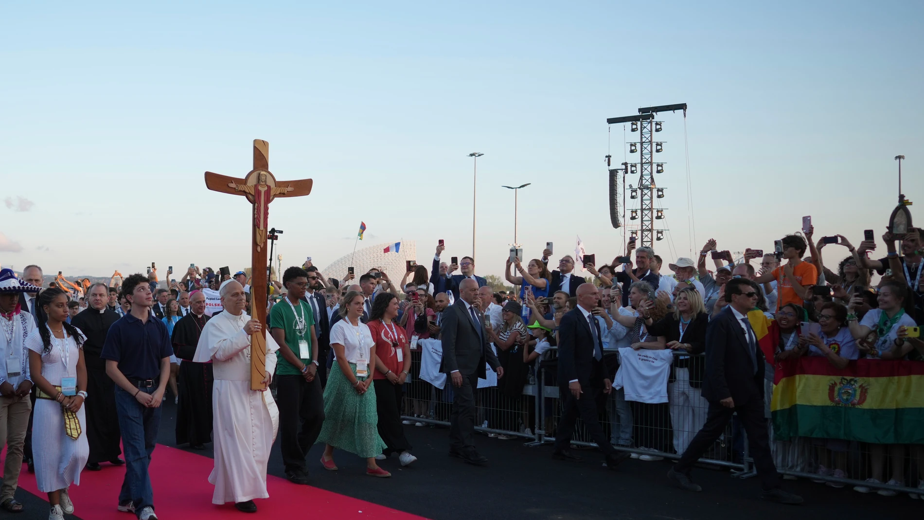 Pope Leo XIV holds prayer vigil with young people participating in the Youths Jubilee at the Tor Vergata field in Rome, Saturday, Aug. 2, 2025. (AP Photo/Andrew Medichini)
