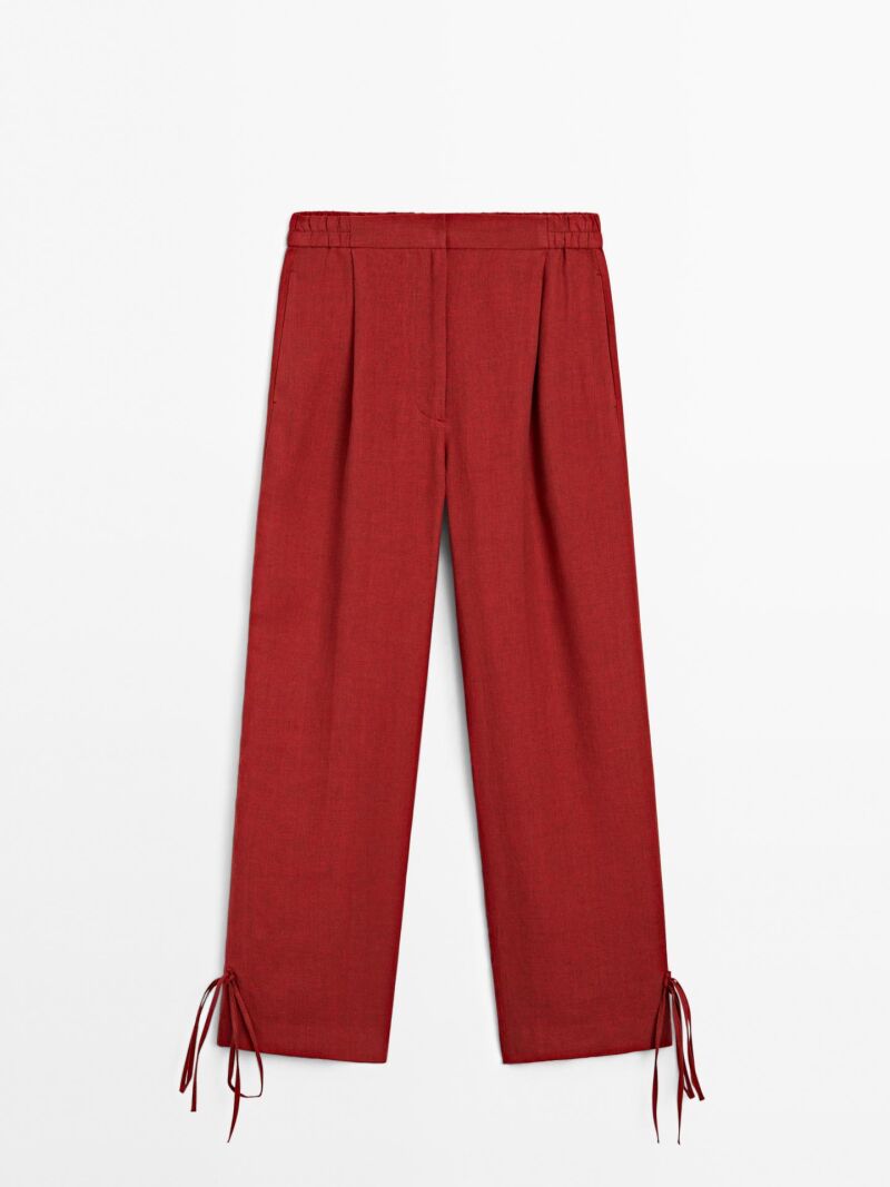 Pantalón detalle lazo 100% lino.