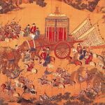 Detalle de una obra que muestra a un emperador chino en su carruaje real