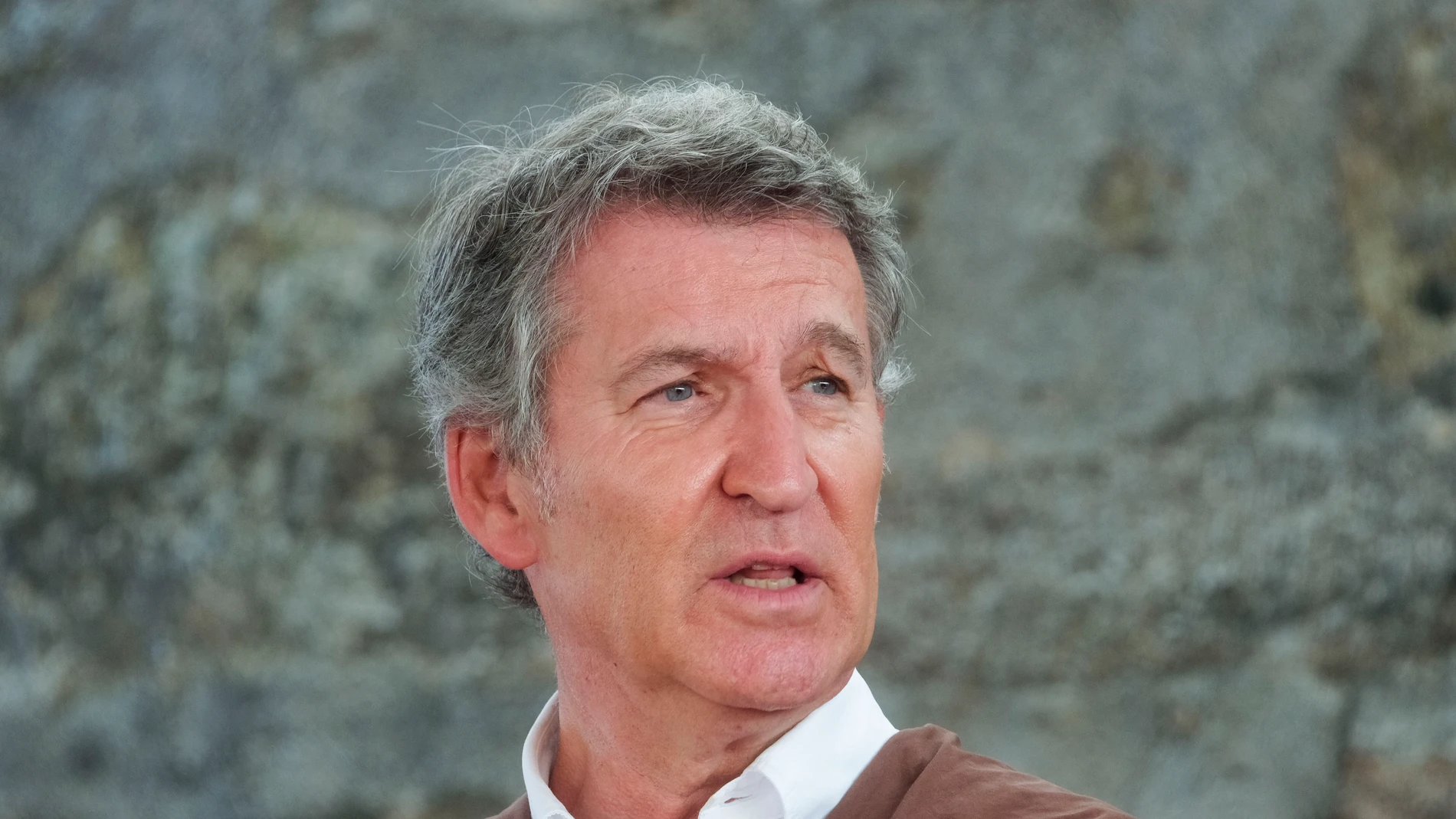 Cambados (Pontevedra), 03/08/2025.- El líder del PP, Alberto Núñez Feijóo, interviene durante la Fiesta del Albariño, que acoge uno de sus actos más emblemáticos, el Capítulo Serenísimo, en el que se invistió a las nuevas Donas y Cabaleiros que defenderán el Albariño, con la presencia, entre otros, del presidente de la Xunta, Alfonso Rueda, y del líder del PP, Alberto Núñez Feijóo. EFE/Xurxo Martínez