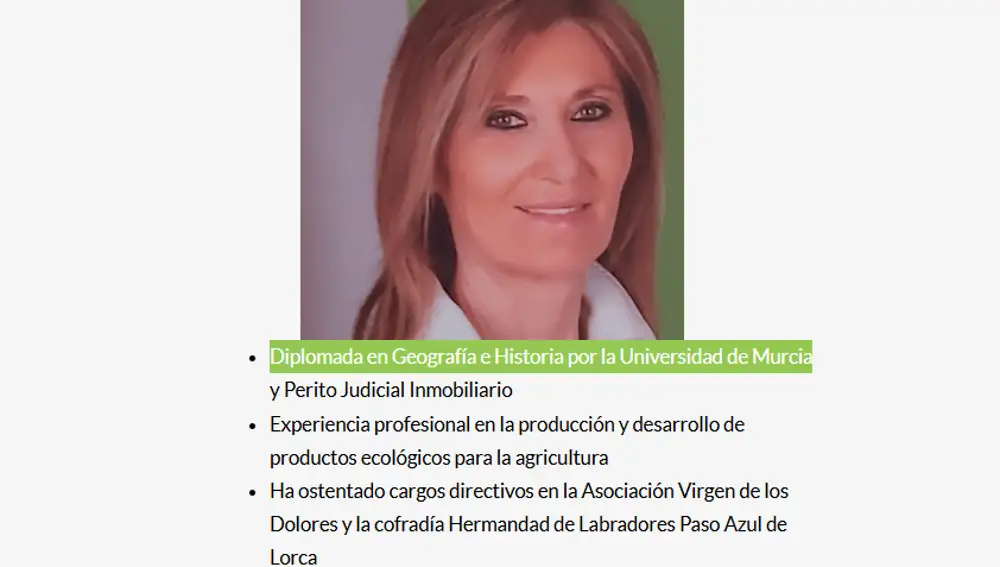 CV Carmen Menduiña en la página oficial de Vox Murcia.